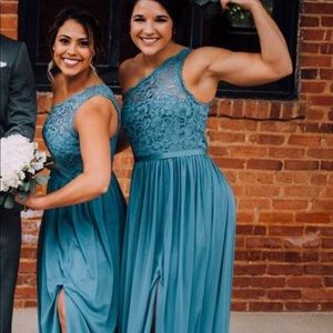 David’s bridal blue floor length bridesmaid dress